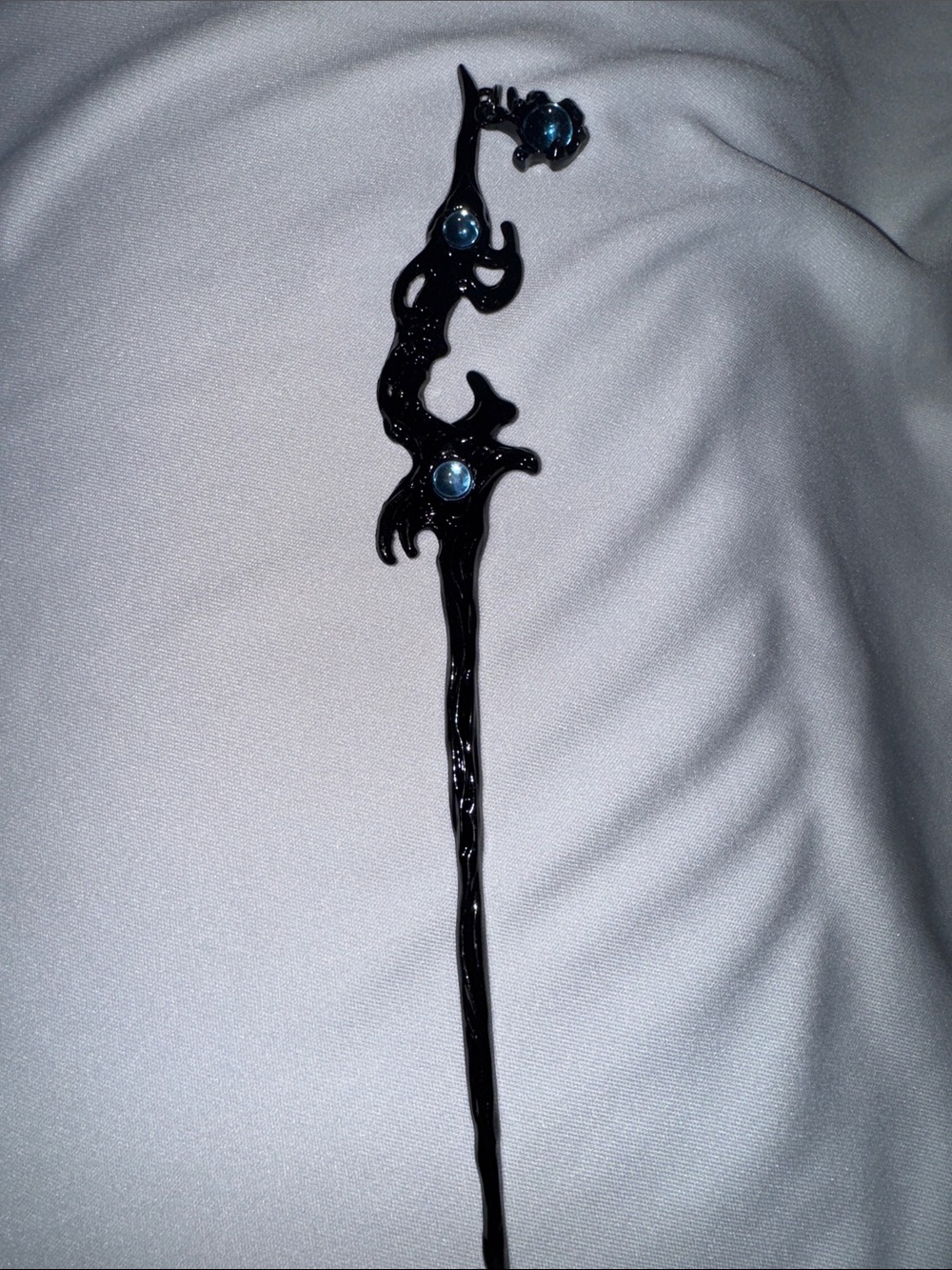 Black Decorative Hair Stick Hairpin with Blue Gem Accents